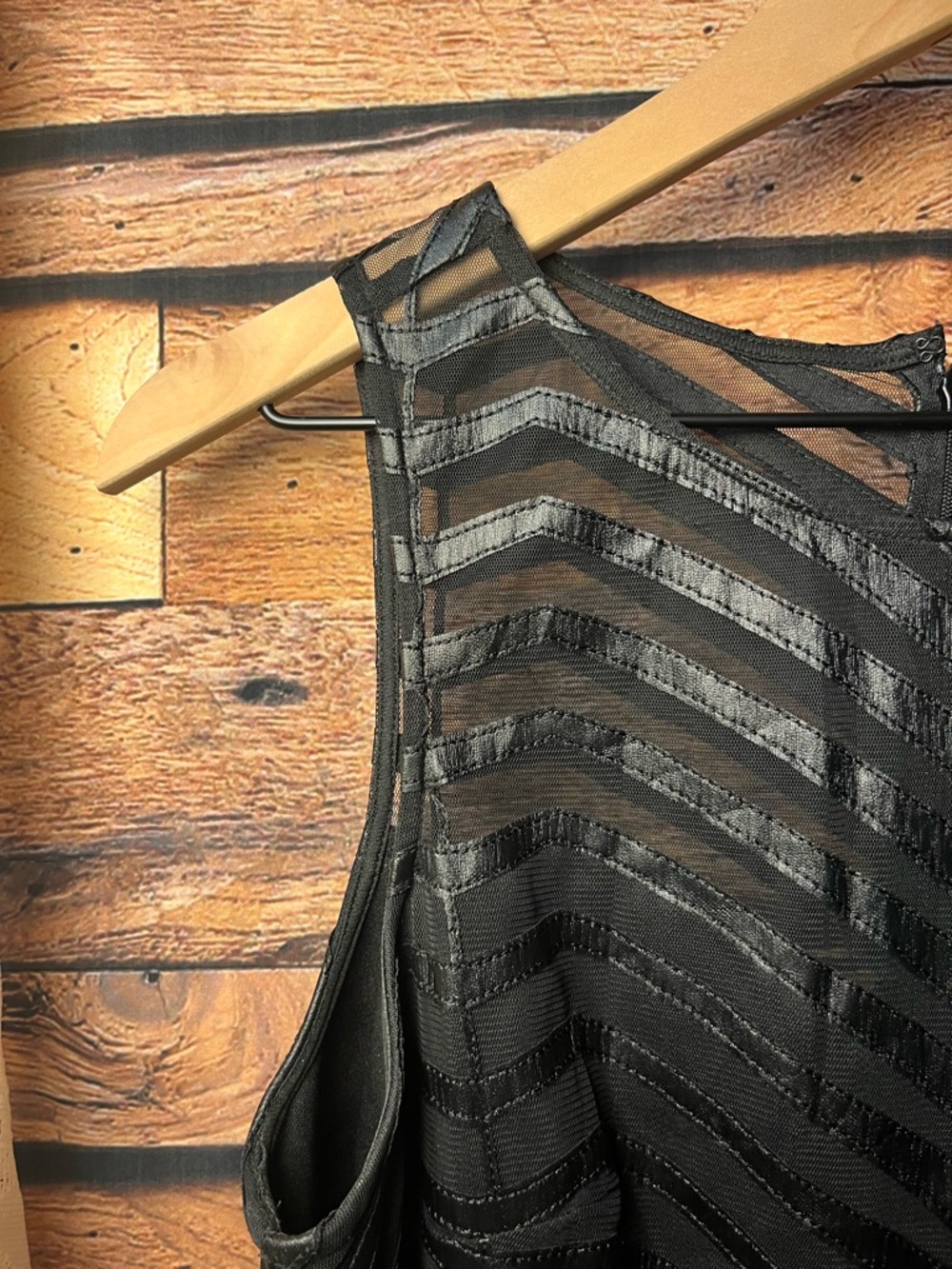 Guess Black Faux Leather Chevron-Striped Sleeveless Mini Dress (rack) - Picture 5 of 9
